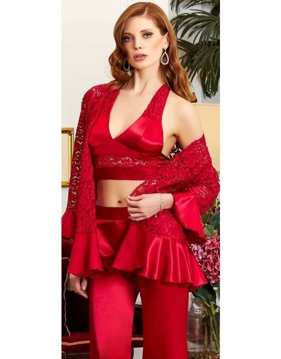 Jeremi Saten Üçlü Pijama Takım 3169 resmi