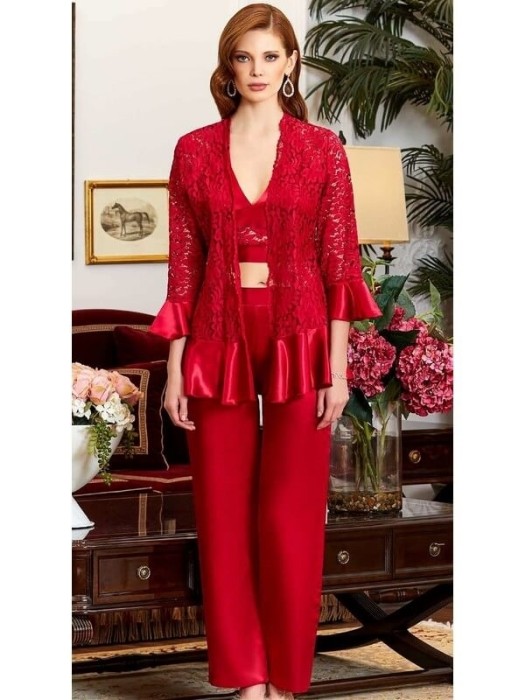 Jeremi Saten Üçlü Pijama Takım 3169 resmi