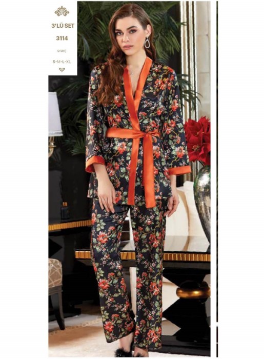 Jeremi Üçlü Saten Pijama Takım 3114 resmi