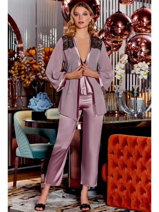 Jeremi 4015-2 Saten Üçlü Pijama Takım resmi