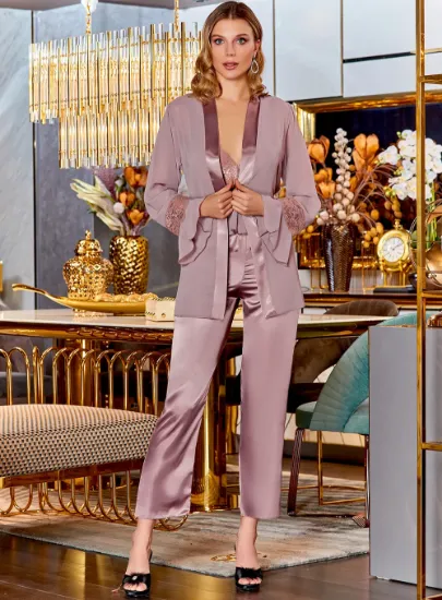 Picture of Jeremi 4022-2 Satin 3 Pcs Pajamas Set