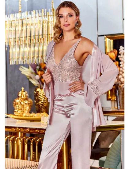 Picture of Jeremi 4022-4 Satin 3 Pcs Pajamas Set
