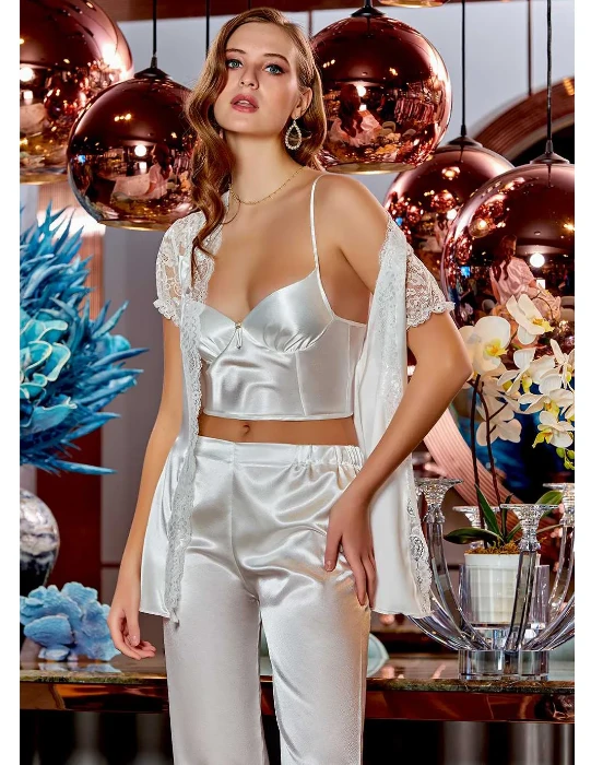 Jeremi 4025-2 Saten Üçlü Pijama Takım resmi
