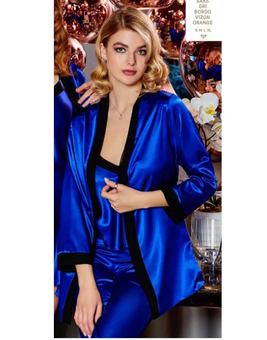 Jeremi 4001-3 Saten Üçlü Pijama Takım resmi
