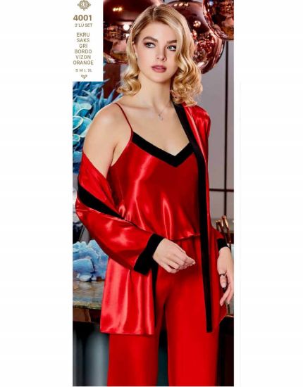 Jeremi 4001-5 Saten Üçlü Pijama Takım resmi