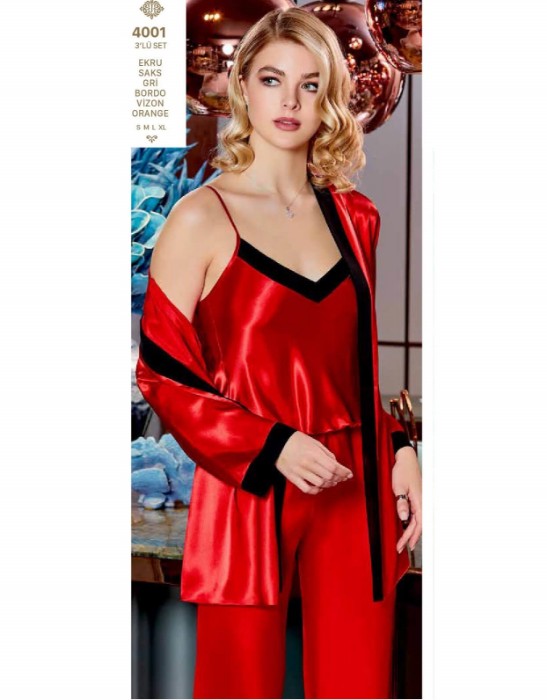 Jeremi 4001-5 Saten Üçlü Pijama Takım resmi