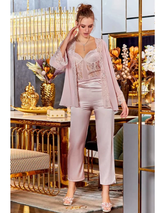 Jeremi 4057-3 Üçlü Saten Pijama Takım resmi