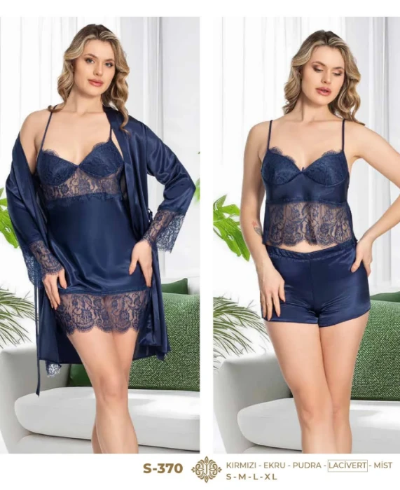 صورة طقم ملابس نوم ساتان 6 قطع من جيريمي S۳۷۰-٤