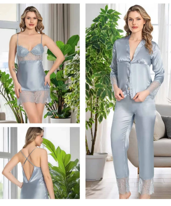 صورة طقم ملابس نوم ساتان 6 قطع من جيريمي S۳۷۰-٥