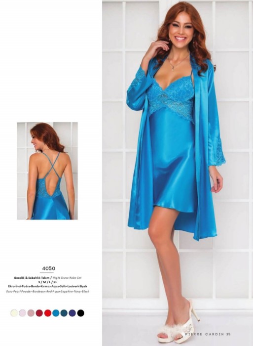 Pierre Cardin 4050 Saten Gecelik Sabahlık Takım resmi