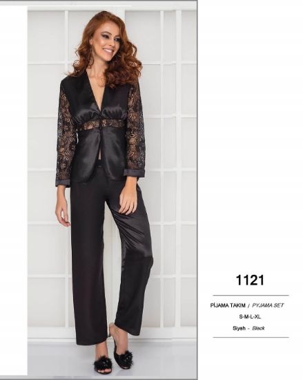 Picture of Pierre Cardin 1121 Satin Lace Pajamas Set