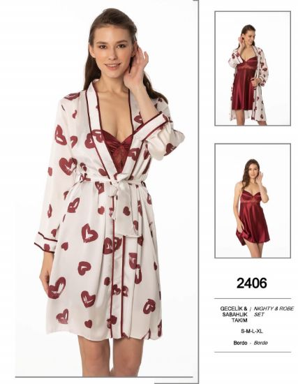 صورة Pierre Cardin 2406 Satin Chemise Robe Set