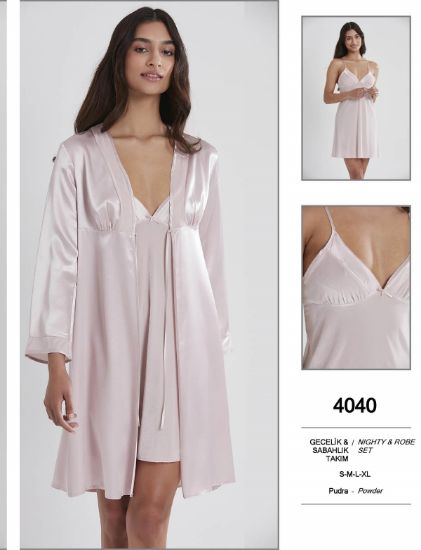 صورة Pierre Cardin 4040-3 Satin Chemise Robe Set