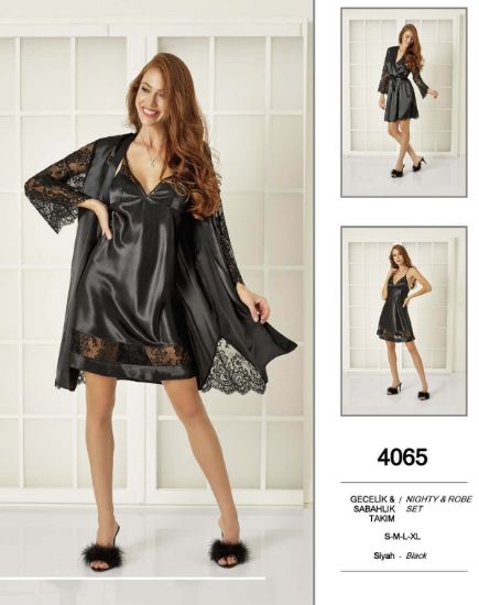 صورة Pierre Cardin 4065-4 Satin Chemise Robe Set
