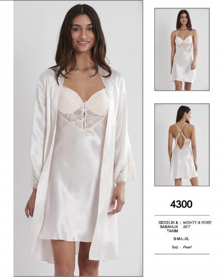صورة Pierre Cardin 4300-3 Satin Chemise Robe Set