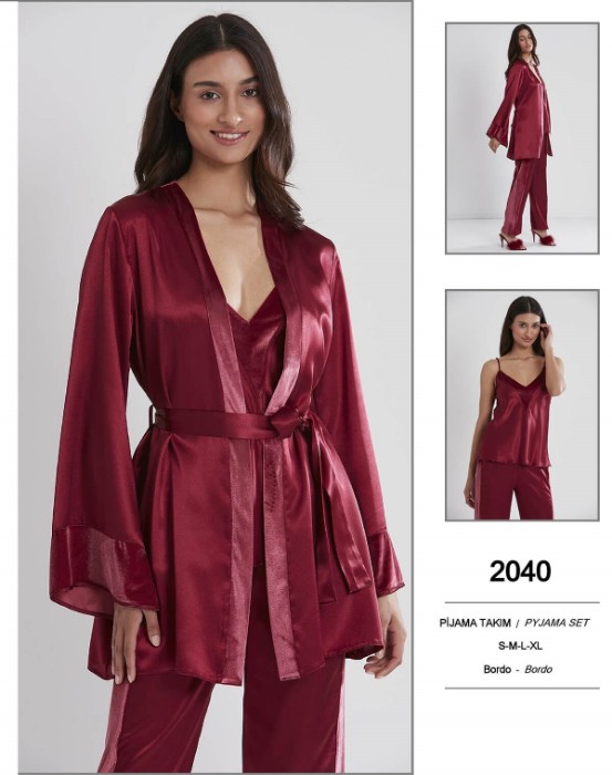 Pierre Cardin 2040 Saten Sabahlıklı Pijama Takım resmi