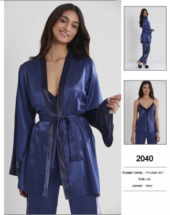 Pierre Cardin 2040-2 Saten Sabahlıklı Pijama Takım resmi