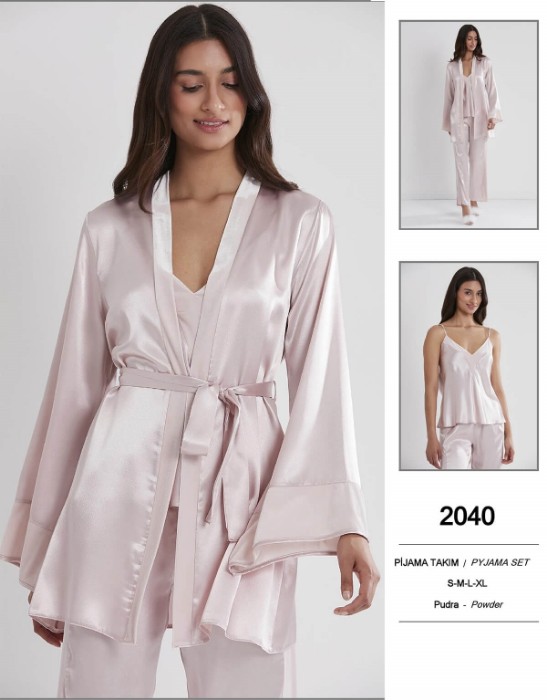 Pierre Cardin 2040-3 Saten Sabahlıklı Pijama Takım resmi