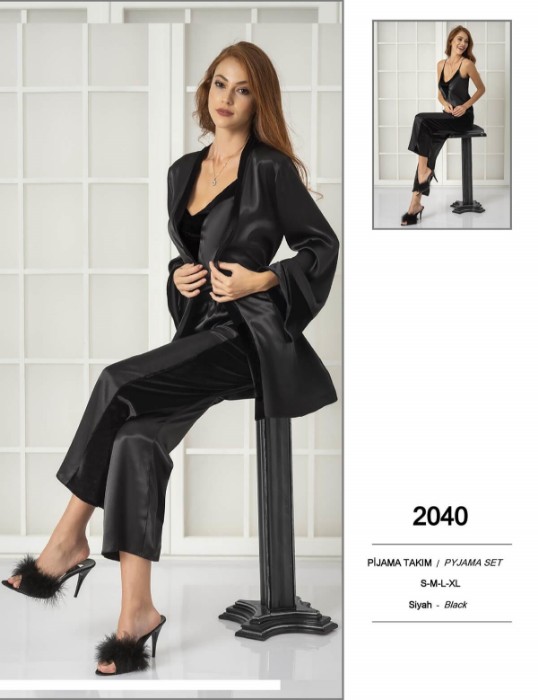 Pierre Cardin 2040-4 Saten Sabahlıklı Pijama Takım resmi