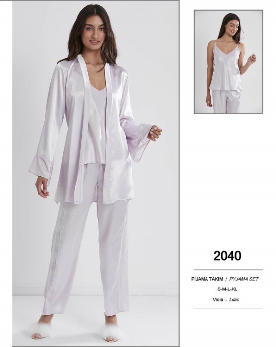 Pierre Cardin 2040-5 Saten Sabahlıklı Pijama Takım resmi