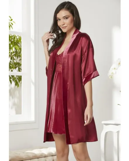 Pierre Cardin 4045 Kadife Saten Gecelik Sabahlık Takım resmi