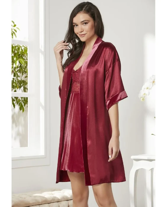 Pierre Cardin 4045 Kadife Saten Gecelik Sabahlık Takım resmi