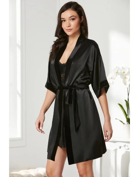 Pierre Cardin 4045-2 Kadife Saten Gecelik Sabahlık Takım resmi