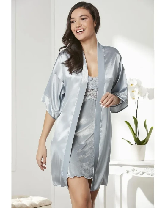 Pierre Cardin 4045-6 Kadife Saten Gecelik Sabahlık Takım resmi