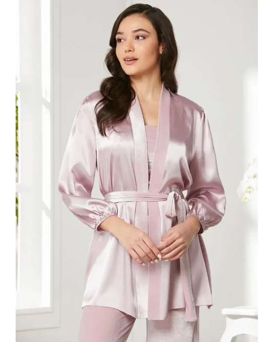 Pierre Cardin 2050 Kadife Saten Sabahlıklı Pijama Takım resmi