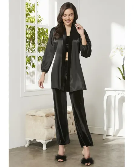 Pierre Cardin 2050-2 Kadife Saten Sabahlıklı Pijama Takım resmi