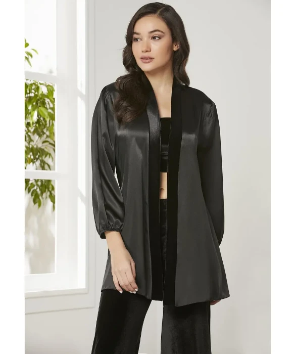 Pierre Cardin 2050-2 Kadife Saten Sabahlıklı Pijama Takım resmi