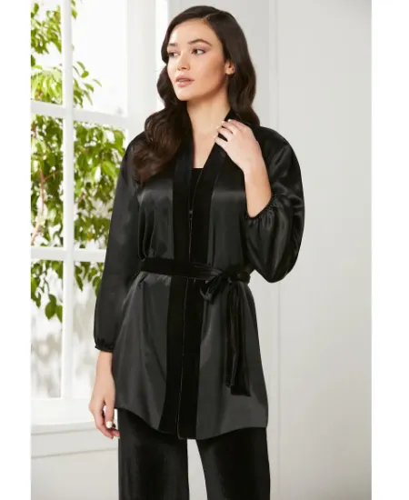 Pierre Cardin 2050-2 Kadife Saten Sabahlıklı Pijama Takım resmi