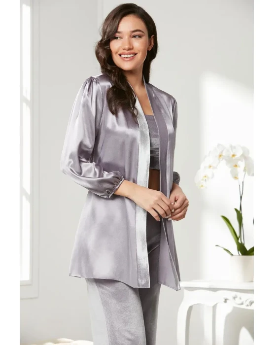 Pierre Cardin 2050-3 Kadife Saten Sabahlıklı Pijama Takım resmi