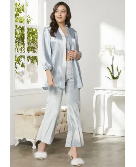 Pierre Cardin 2050-4 Kadife Saten Sabahlıklı Pijama Takım resmi