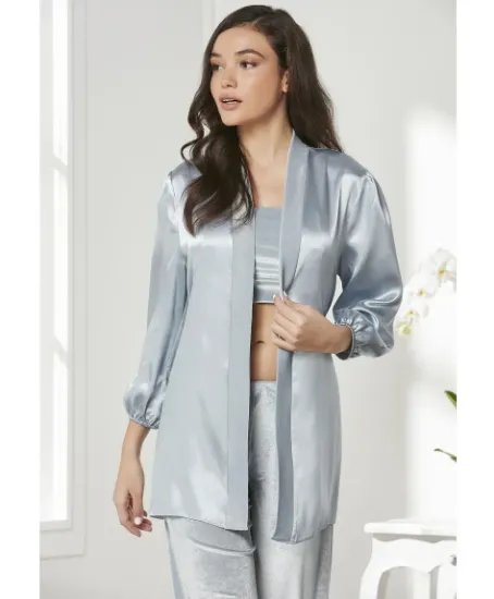 Pierre Cardin 2050-4 Kadife Saten Sabahlıklı Pijama Takım resmi