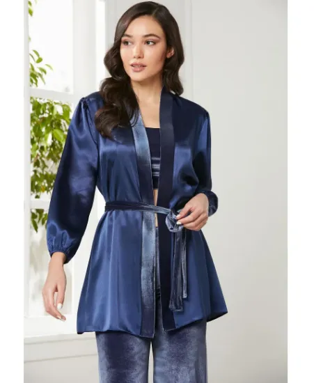 Pierre Cardin 2050-5 Kadife Saten Sabahlıklı Pijama Takım resmi
