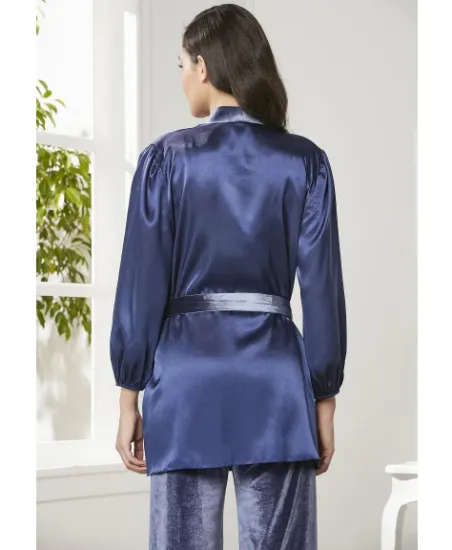Pierre Cardin 2050-5 Kadife Saten Sabahlıklı Pijama Takım resmi