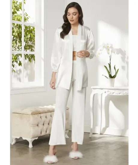 Pierre Cardin 2050-6 Kadife Saten Sabahlıklı Pijama Takım resmi