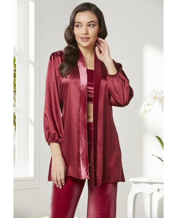 Pierre Cardin 2050-7 Kadife Saten Sabahlıklı Pijama Takım resmi