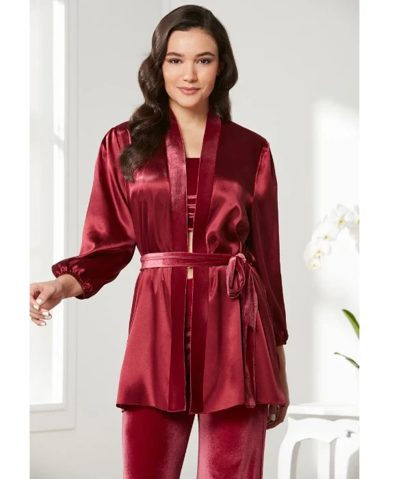 Pierre Cardin 2050-7 Kadife Saten Sabahlıklı Pijama Takım resmi