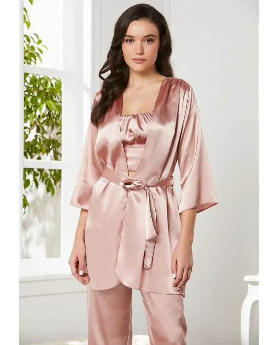 Pierre Cardin 2075 Saten Sabahlıklı Pijama Takım resmi