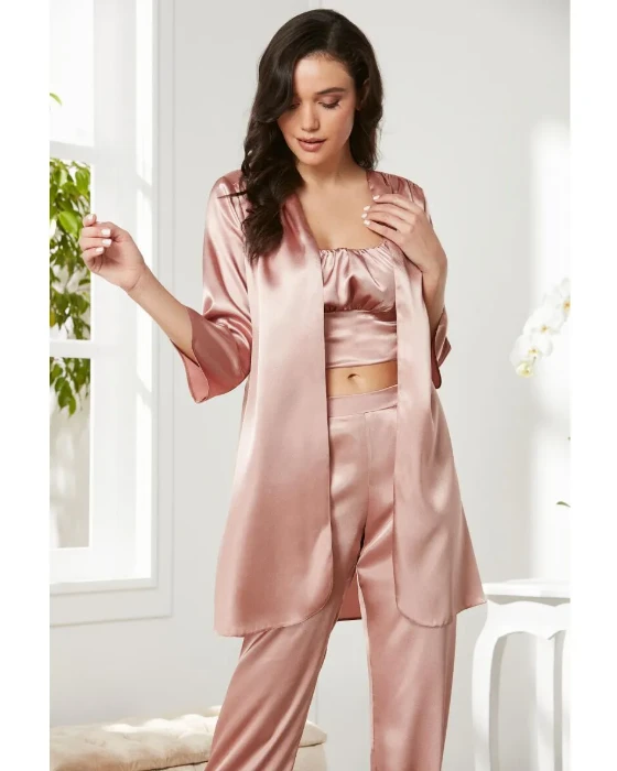 Pierre Cardin 2075 Saten Sabahlıklı Pijama Takım resmi