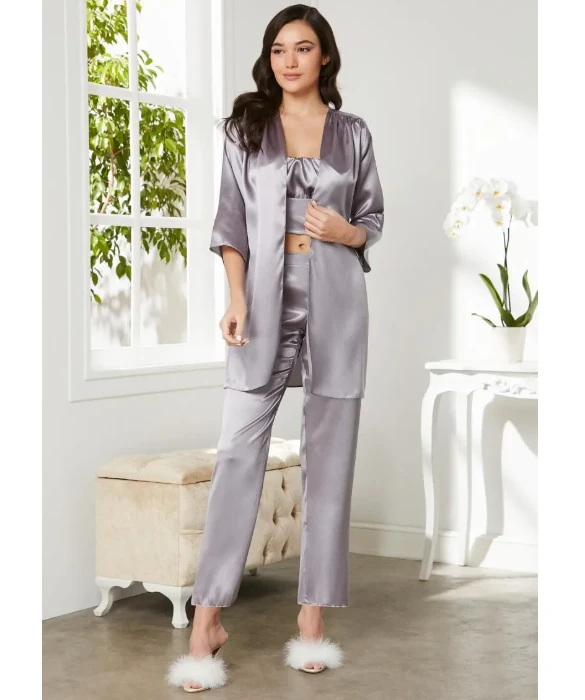 Pierre Cardin 2075-3 Saten Sabahlıklı Pijama Takım resmi