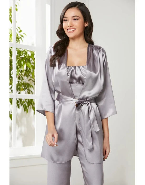 Pierre Cardin 2075-3 Saten Sabahlıklı Pijama Takım resmi