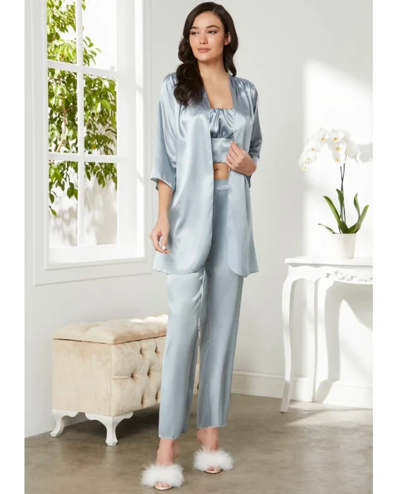 Pierre Cardin 2075-5 Saten Sabahlıklı Pijama Takım resmi