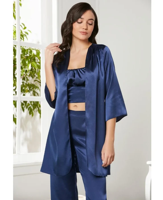 Pierre Cardin 2075-6 Saten Sabahlıklı Pijama Takım resmi
