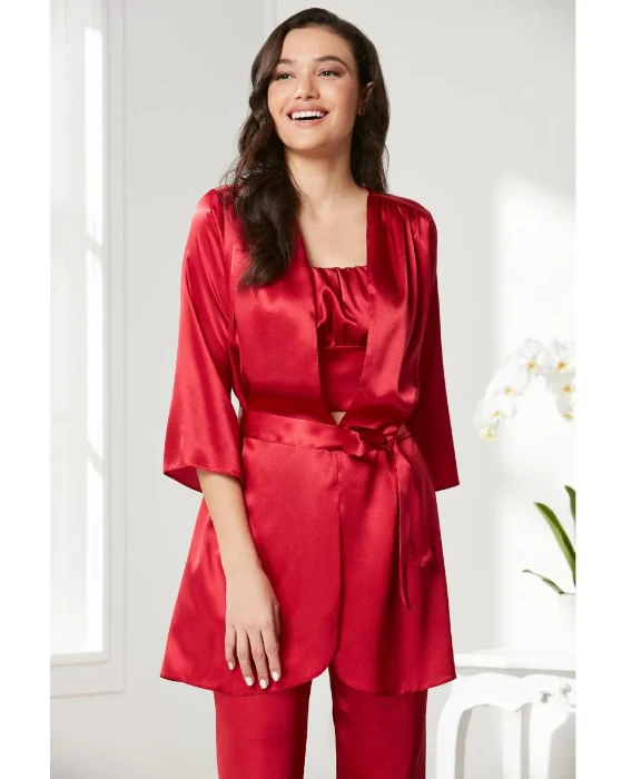 Pierre Cardin 2075-7 Saten Sabahlıklı Pijama Takım resmi