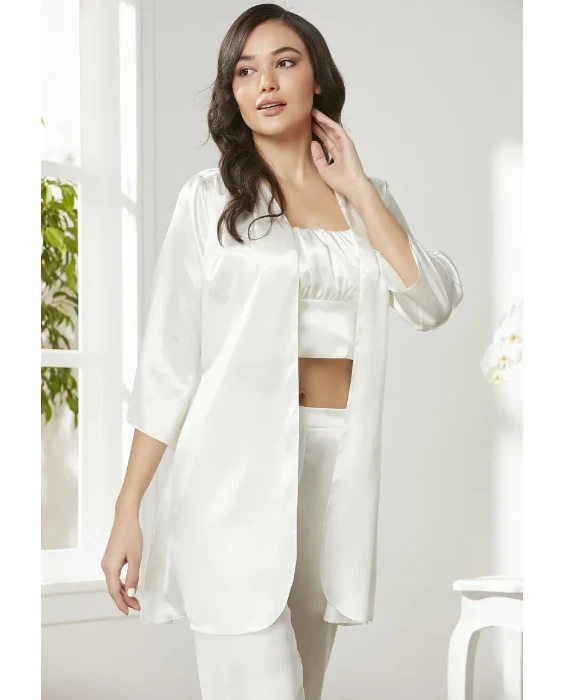 Pierre Cardin 2075-8 Saten Sabahlıklı Pijama Takım resmi