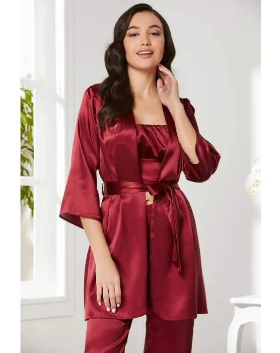 Pierre Cardin 2075-9 Saten Sabahlıklı Pijama Takım resmi
