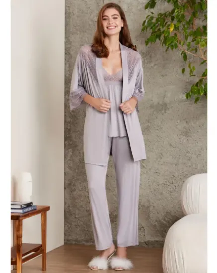 Image de Ensemble Pyjama En Dentelle De Coton Avec Robe De Chambre Pierre Cardin 2820-2
